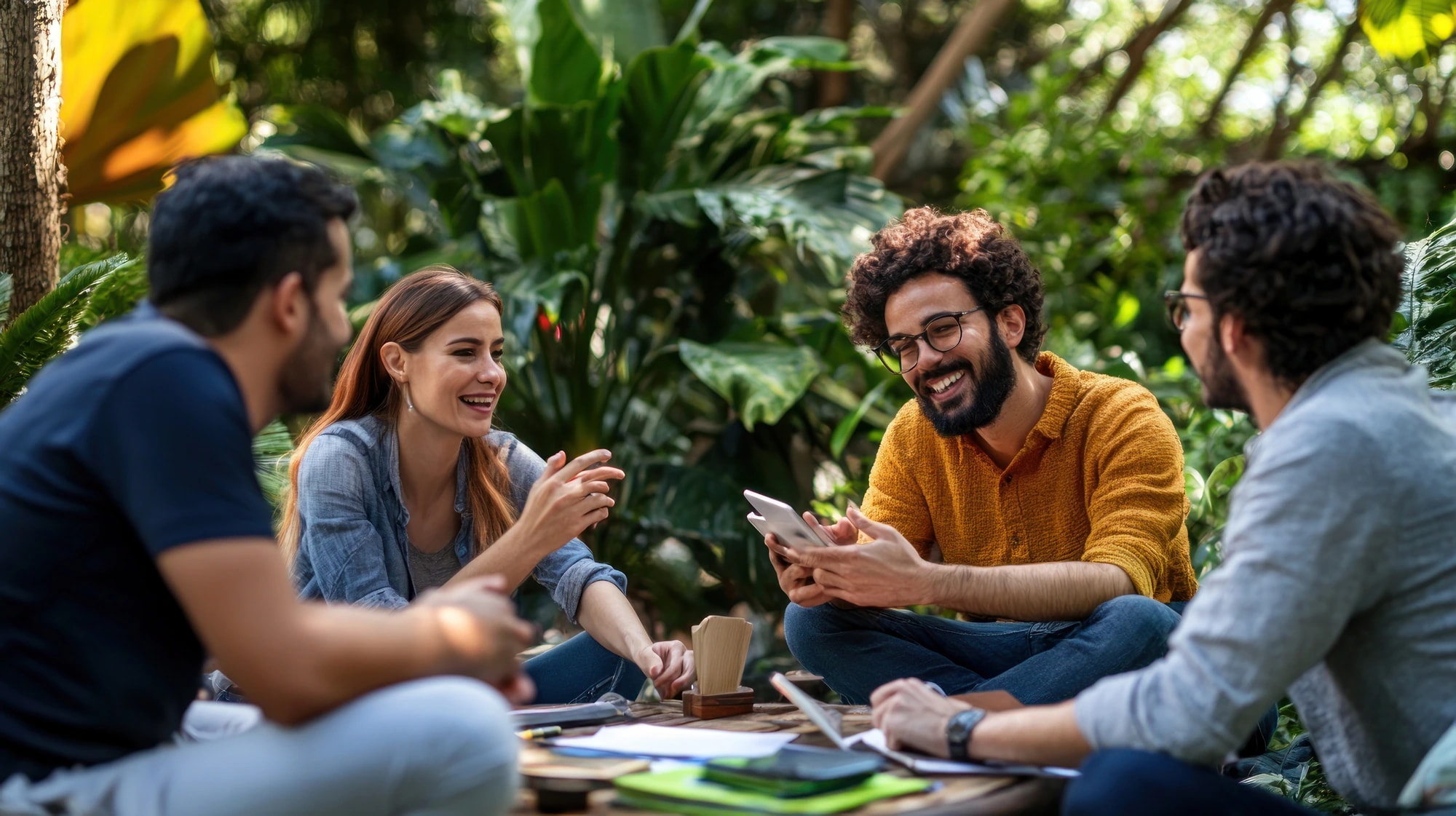 Friends laughing together outdoors